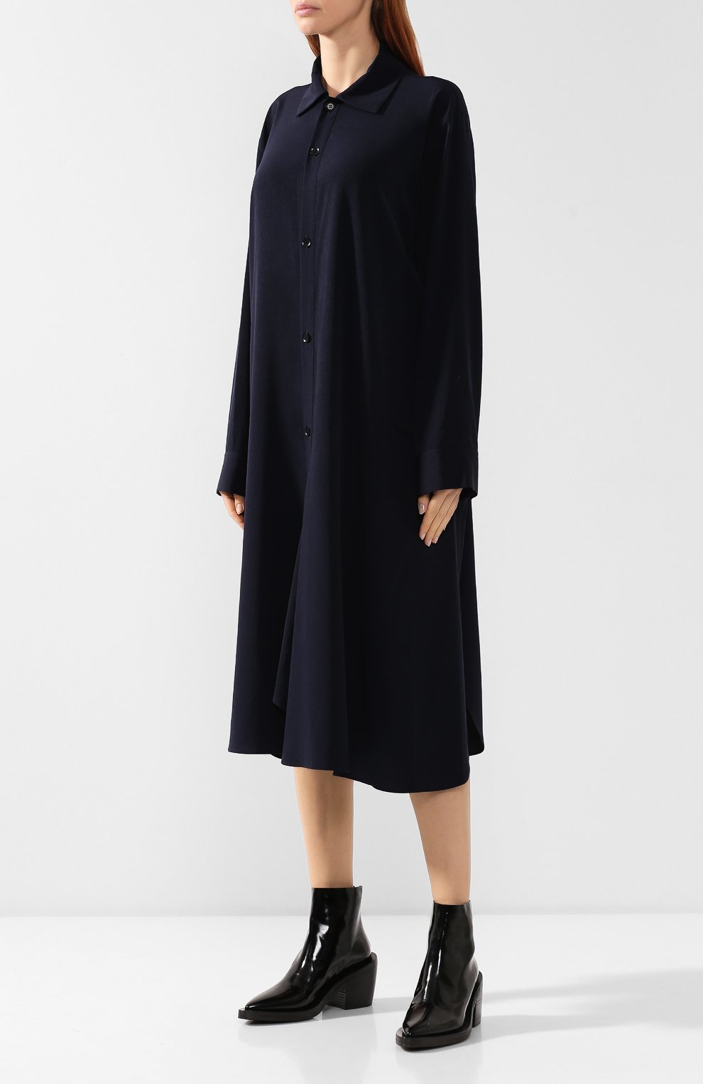 Платье YOHJI YAMAMOTO темно-синего цвета по цене 56250 руб., арт. YJ-D03-500, фото 3 Платье YOHJI YAMAMOTO, арт. YJ-D03-500, фото 3
