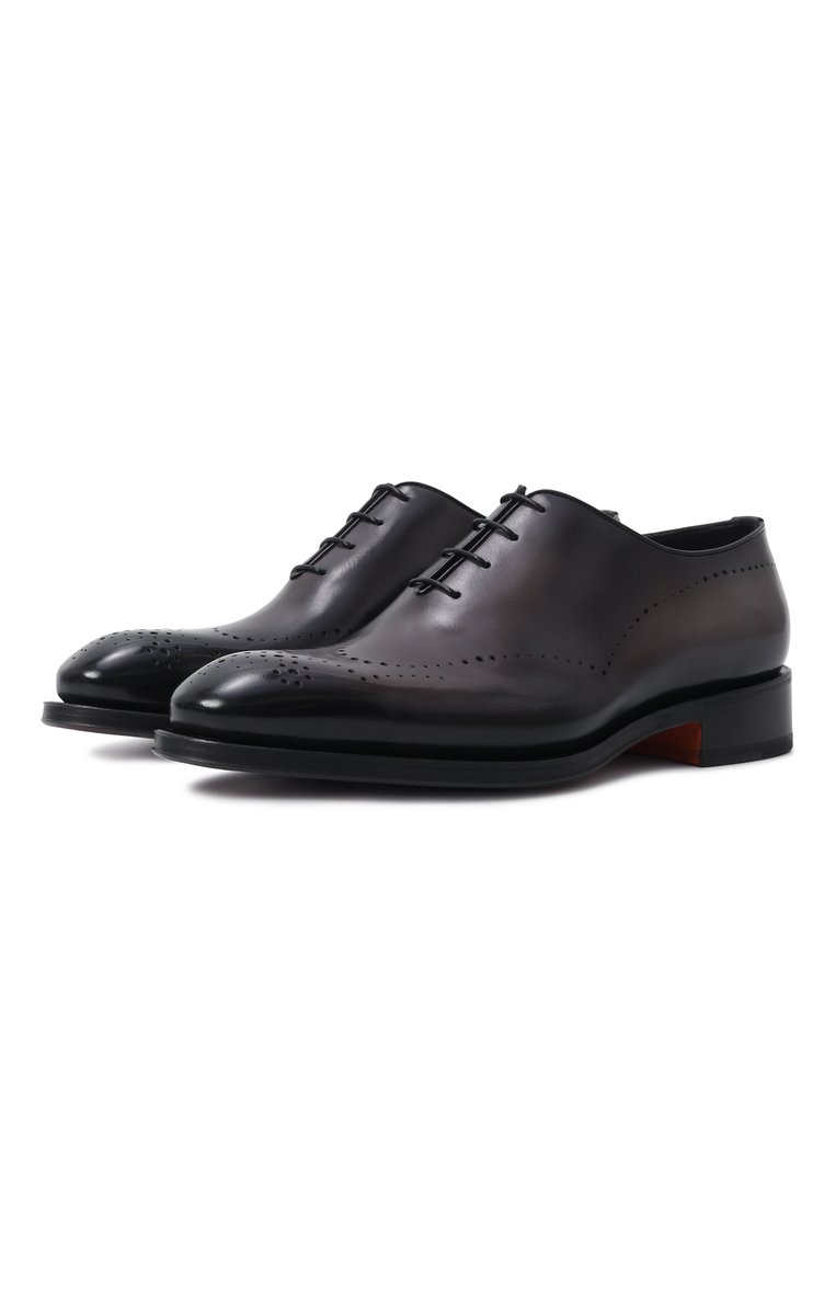 Мужские кожаные оксфорды SANTONI темно-серого цвета, арт. MCCG18542MC8HFUL | Фото 1 (Стили: Классический; Нос: Не проставлено; Мужское Кросс-КТ: Броги-обувь; Материал сплава: Проставлено; Материал внутренний: Натуральная кожа; Материал внешний: Натуральная кожа)
