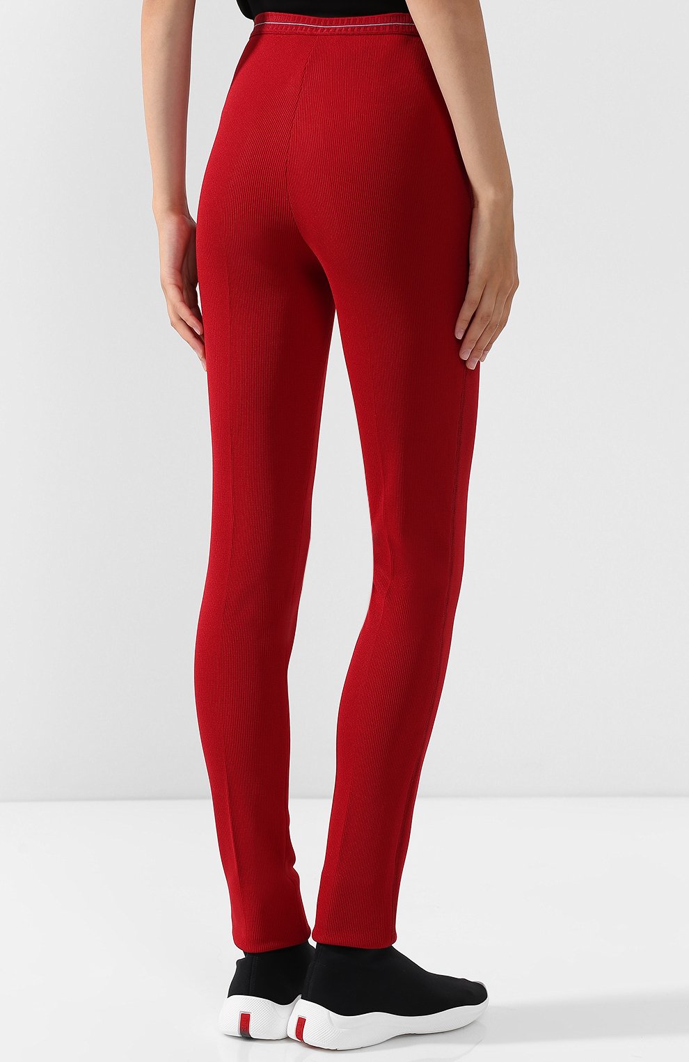 Однотонные брюки с эластичным поясом и логотипом бренда PRADA, арт. 32108I-1RXD-F0041, фото 4