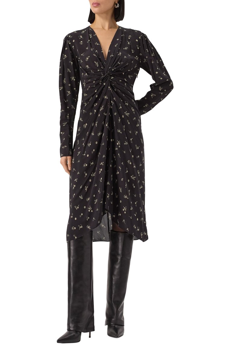 Женское платье из вискозы ISABEL MARANT ETOILE черного цвета, арт. 25PR00726FA/C1J02E | Фото 3 (Материал внешний: Вискоза; Драгоценные камни: Проставлено; Длина Ж (юбки, платья, шорты): Миди; Материал сплава: Проставлено; Рукава: Длинные; Женское Кросс-КТ: Платье-одежда; Случай: Повседневный)
