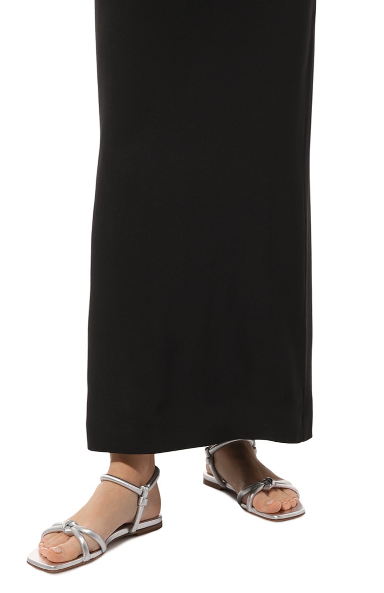 Женские кожаные сандалии juno GIANVITO ROSSI серебряного цвета, арт. G32324.05CU0.NPSARGE | Фото 3 (Каблук высота: Низкий; Материал сплава: Проставлено; Подошва: Плоская; Драгоценные камни: Проставлено)
