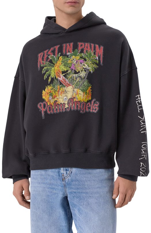 Хлопковое худи Palm Angels PMBB17IF25FLE001 Чёрный  PMBB17IF25FLE001 Фото 3