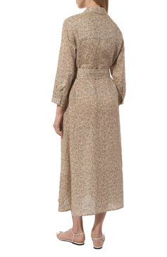 Женское льняное платье KITON бежевого цвета, арт. D57308H08001 | Фото 4 (Материал внешний: Лен; Рукава: Длинные; Длина Ж (юбки, платья, шорты): Миди; Случай: Повседневный; Женское Кросс-КТ: Платье-одежда)