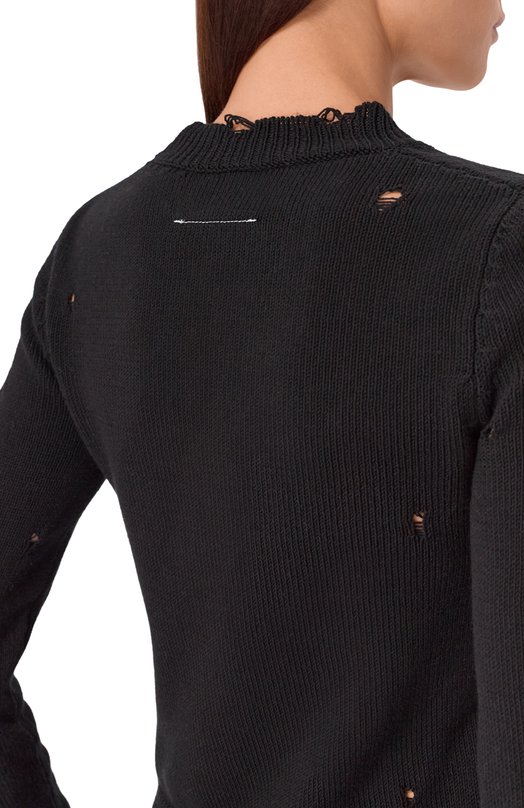 Хлопковый пуловер MM6 S52HL0058/M13205 Чёрный  S52HL0058/M13205 Фото 5