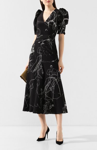 Шелковое платье ALEXANDER MCQUEEN черно-белого цвета по цене 227000 руб., арт. 620654/QDAAP, фото 2 Шелковое платье ALEXANDER MCQUEEN, арт. 620654/QDAAP, фото 2