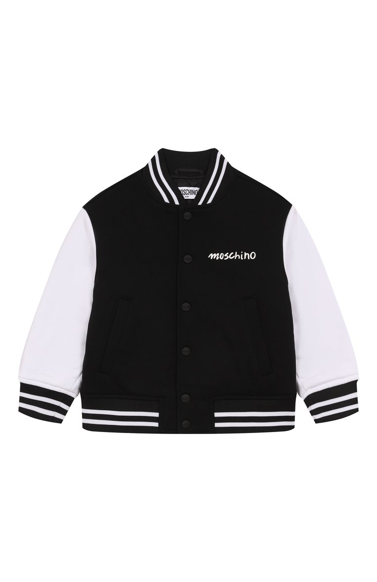 Детского бомбер MOSCHINO черно-бело�го цвета, арт. HUS053/LCA26/4-8 | Фото 1 (Материал подклада: Синтетический материал; Материал внешний: Хлопок; Рукава: Длинные; Кросс-КТ: бомбер, Демисезон; Автоматизация ТО: Проставлено; Автоматизация состава: Проставлено; Ростовка одежда: 4 года | 104 см, 5 лет | 110 см, 6 лет | 116 см, 8 лет | 128 см)