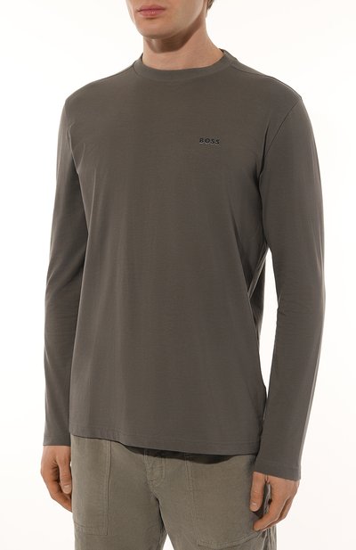 Хлопковый лонгслив BOSS GREEN темно-серого цвета по цене 8995 руб., арт. 50506365, фото 3 Хлопковый лонгслив BOSS GREEN, арт. 50506365, фото 3