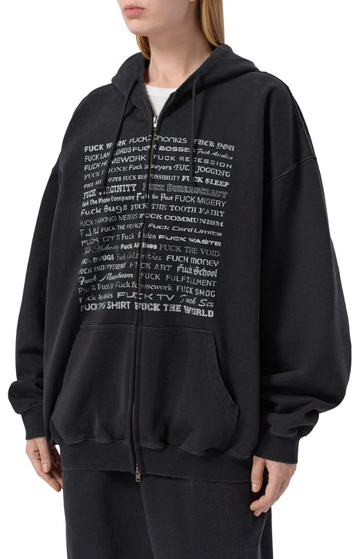 Хлопковая толстовка VETEMENTS ME76ZU211BX/1302 M0LLET0N Чёрный  ME76ZU211BX/1302 M0LLET0N Фото 3