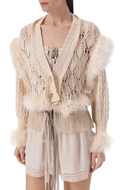 Хлопковый кардиган с отделкой перьями ANN DEMEULEMEESTER, арт. B0013953/KN089, фото 3