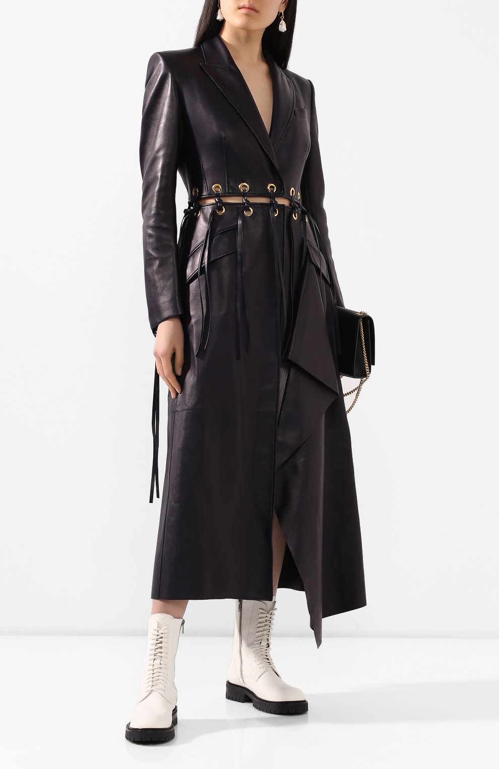 Кожаное пальто ALEXANDER MCQUEEN темно-синего цвета по цене 719500 руб., арт. 621733/Q5ADX, фото 2 Кожаное пальто ALEXANDER MCQUEEN, арт. 621733/Q5ADX, фото 2