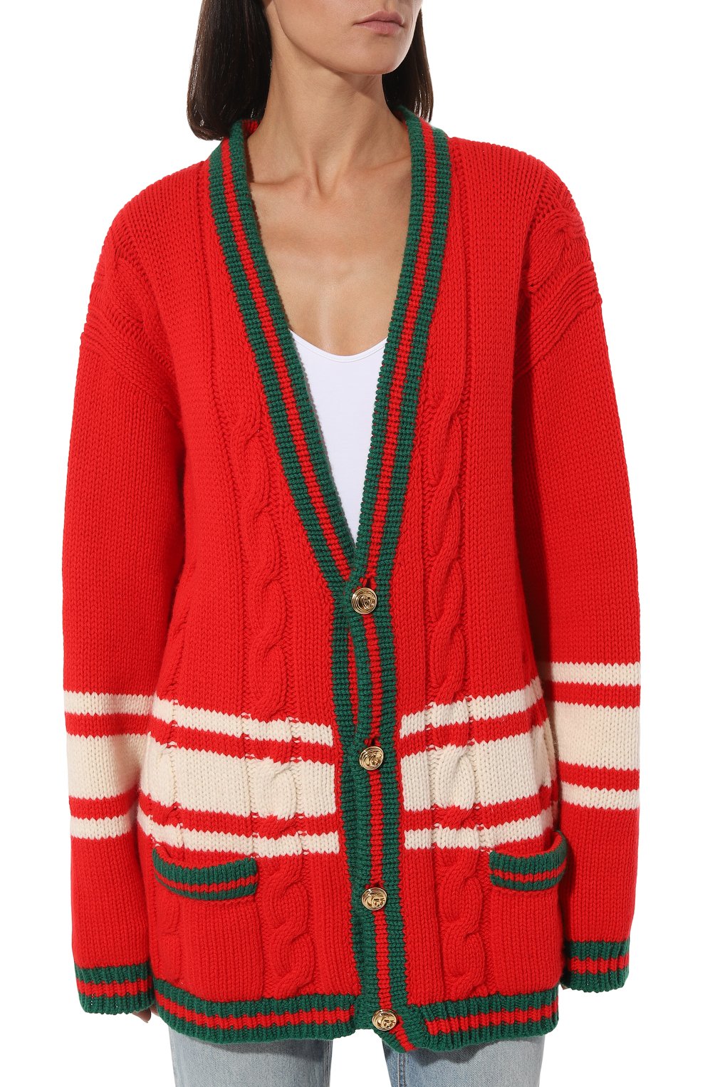 Шерстяной кардиган GUCCI красного цвета по цене 285120 руб., арт. 546079 XKAC1, фото 3 Шерстяной кардиган GUCCI, арт. 546079 XKAC1, фото 3