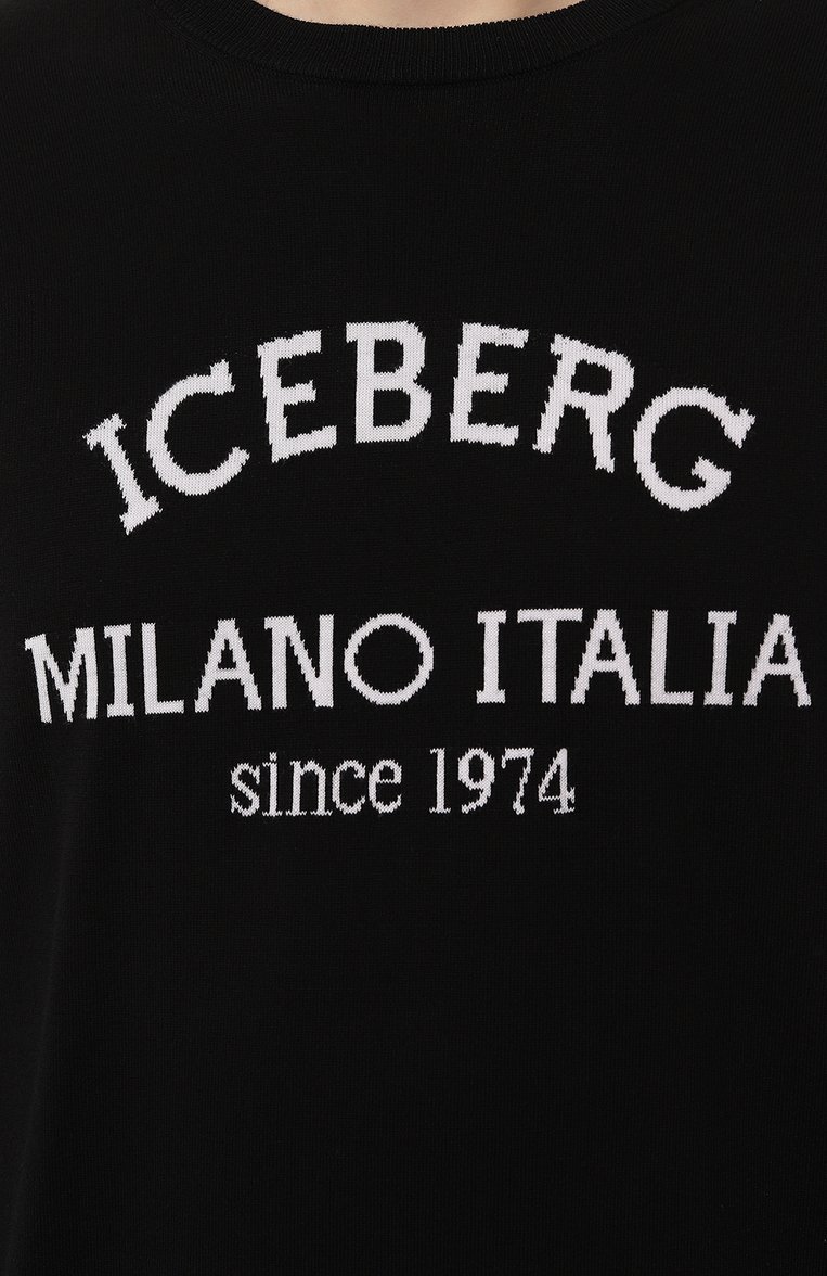 Мужской хлопковый джемпер ICEBERG черного цвета, арт. A001/9502 | Фото 5 (Мужское Кросс-КТ: Джемперы; Рукава: Длинные; Длина (для топов): Стандартные; Принт: С принтом; Материал сплава: Проставлено; Материал внешний: Хлопок; Драгоценные камни: Проставлено; Вырез: Круглый; Стили: Кэжуэл)