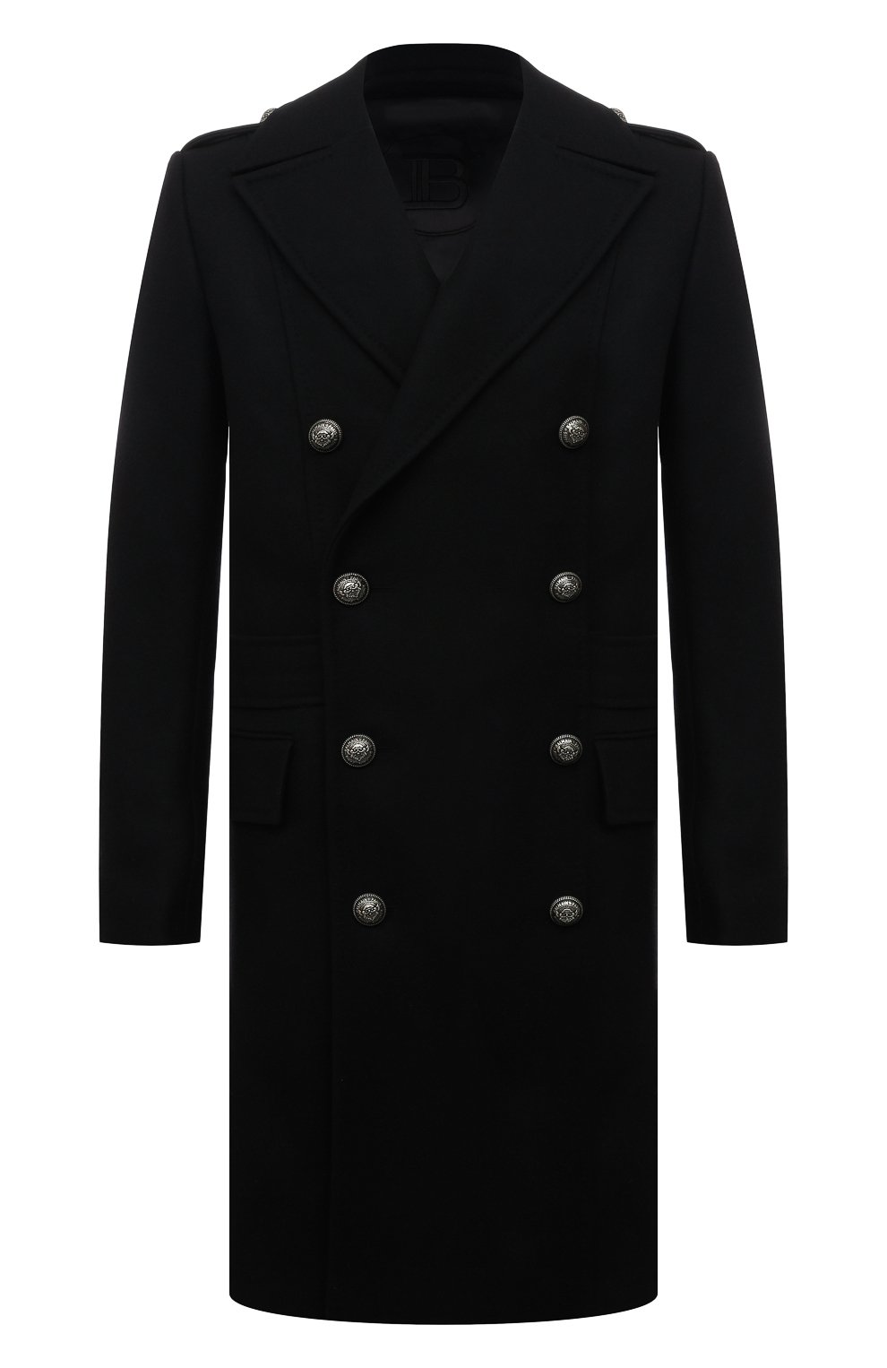 Шерстяное пальто BALMAIN черного цвета по цене 240500 руб., арт. WH1UB000/W115, фото 1 Шерстяное пальто BALMAIN, арт. WH1UB000/W115, фото 1