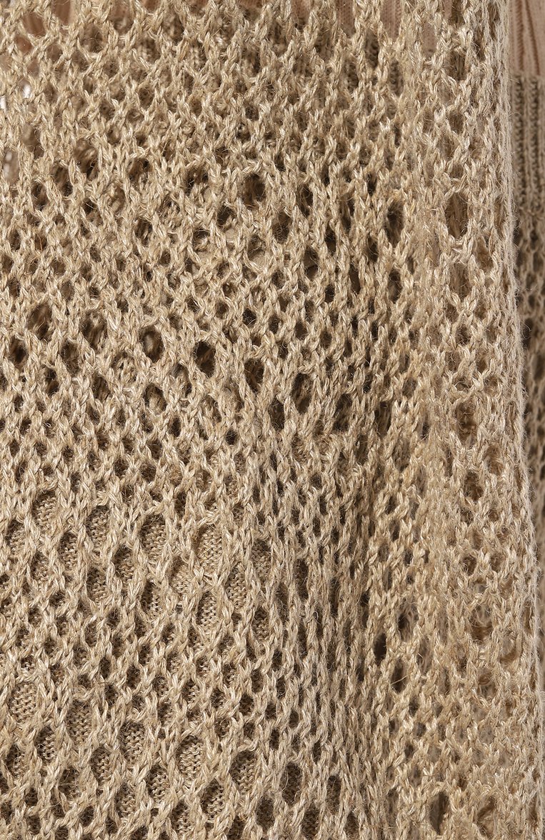 Женский кардиган изо льна и шелка BRUNELLO CUCINELLI бежевого цвета, арт. MRA581106 | Фото 5 (Материал внешний: Шелк, Лен; Длина (для топов): Удлиненные; Рукава: Короткие; Женское Кросс-КТ: кардиган-трикотаж; Стили: Кэжуэл; Застежка: Без застежки)