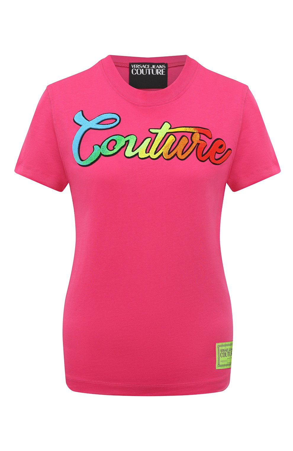 Хлопковая футболка VERSACE JEANS COUTURE фуксия цвета по цене 21400 руб., арт. 74HAHI06/CJ00I, фото 1 Хлопковая футболка VERSACE JEANS COUTURE, арт. 74HAHI06/CJ00I, фото 1