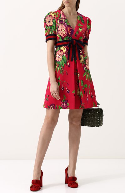 Приталенное мини-платье с завышенной талией и принтом GUCCI, арт. 501488/X7B05, фото 2