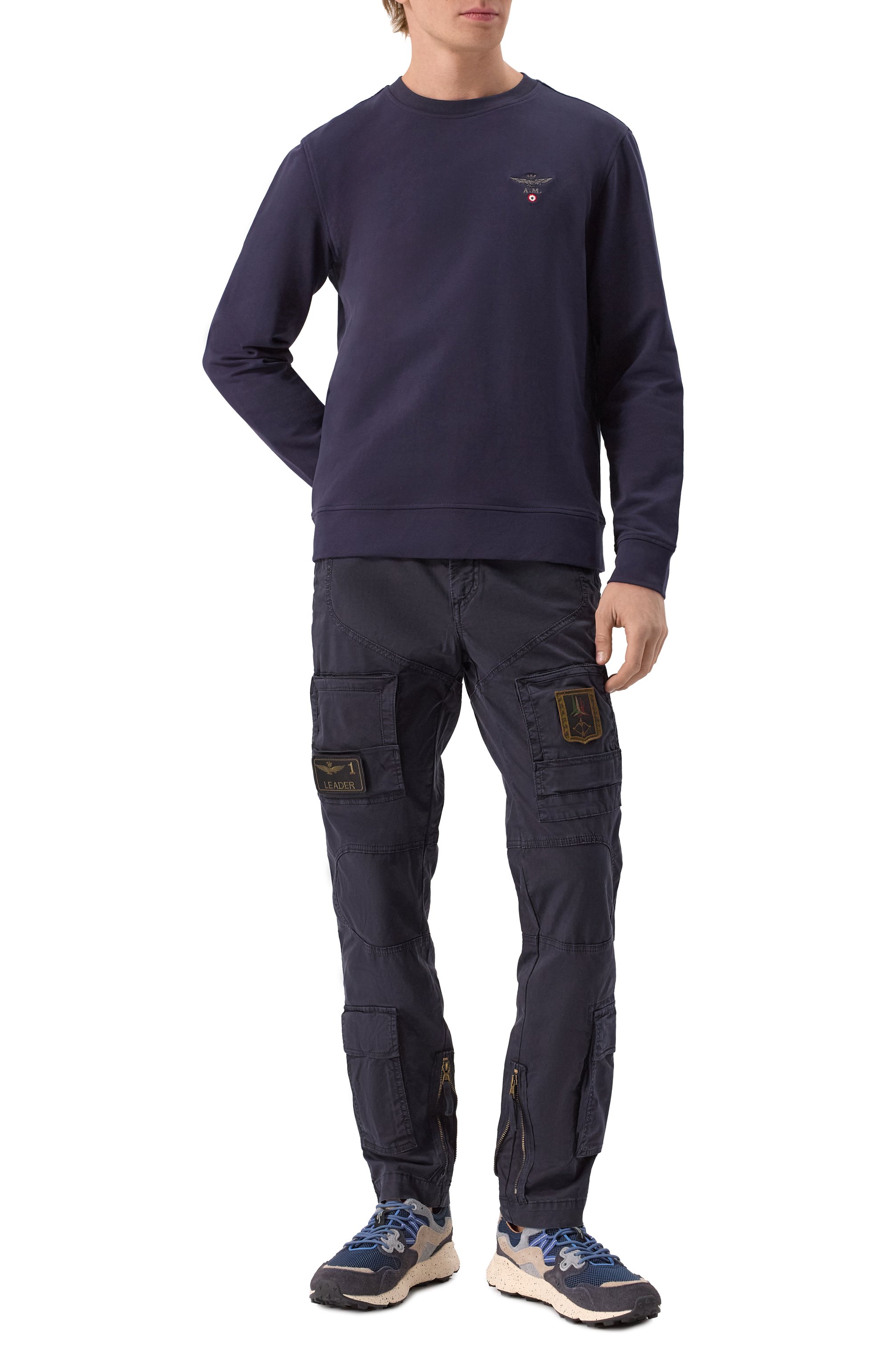 Хлопковый свитшот AERONAUTICA MILITARE темно-синего цвета по цене 13950 руб., арт. 241/FE1769F459, фото 2 Хлопковый свитшот AERONAUTICA MILITARE, арт. 241/FE1769F459, фото 2