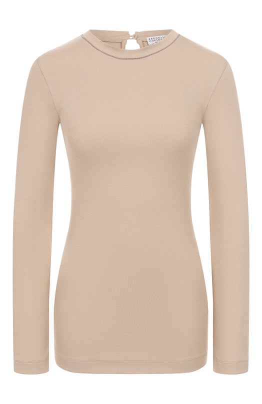 Хлопковый лонгслив Brunello Cucinelli MPTC8BJ300 Бежевый MPTC8BJ300