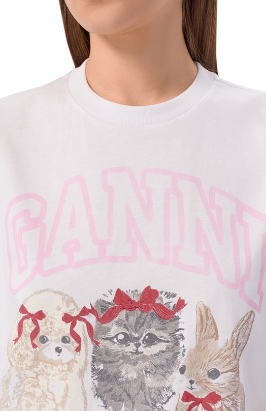 Хлопковая футболка Ganni A1050029 Белый  A1050029 Фото 5