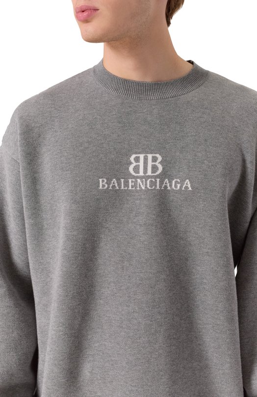 Хлопковый свитер Balenciaga 818422/T3368 Серый  818422/T3368 Фото 5