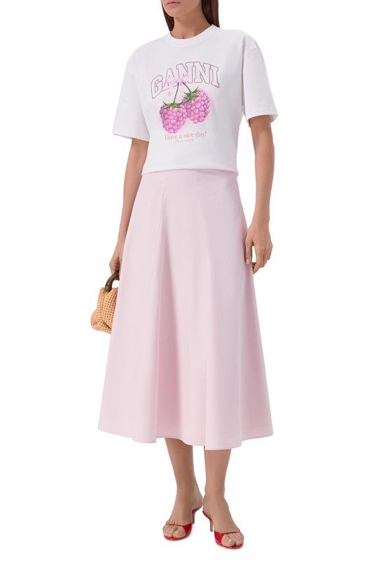 Хлопковая футболка Ganni A1050140 Белый  A1050140 Фото 2