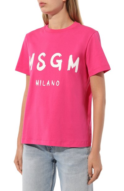 Хлопковая футболка MSGM фуксия цвета по цене 11650 руб., арт. 3641MDM510/247002, фото 3 Хлопковая футболка MSGM, арт. 3641MDM510/247002, фото 3