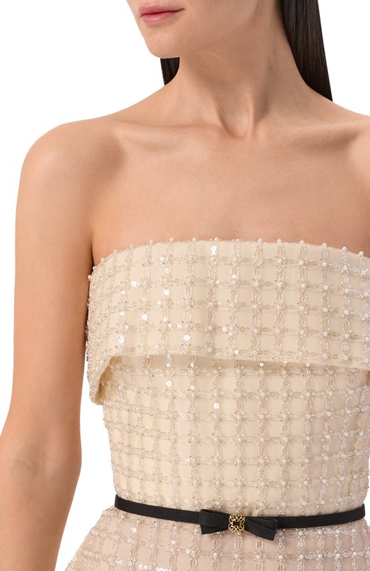 Платье с отделкой пайетками и бисером Elie Saab D1003NR26/TU023 Кремовый  D1003NR26/TU023 Фото 4