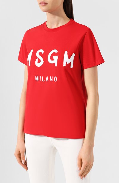 Хлопковая футболка MSGM красного цвета по цене 7240 руб., арт. 2642MDM160 195298, фото 3 Хлопковая футболка MSGM, арт. 2642MDM160 195298, фото 3