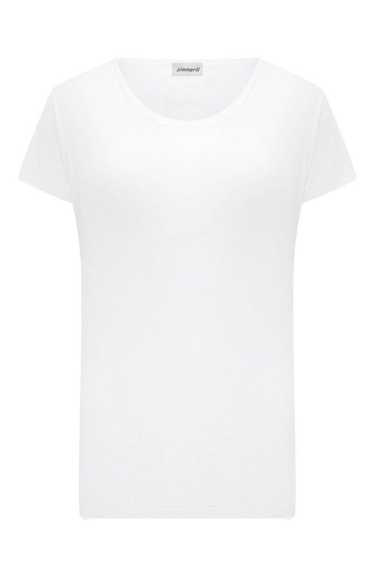 Женская хлопковая футболка ZIMMERLI белого цвета, арт. 286-2761 | Фото 1 (Принт: Без принта; Материал сплава: Проставлено; Нос: Не проставлено; Материал внешний: Хлопок)