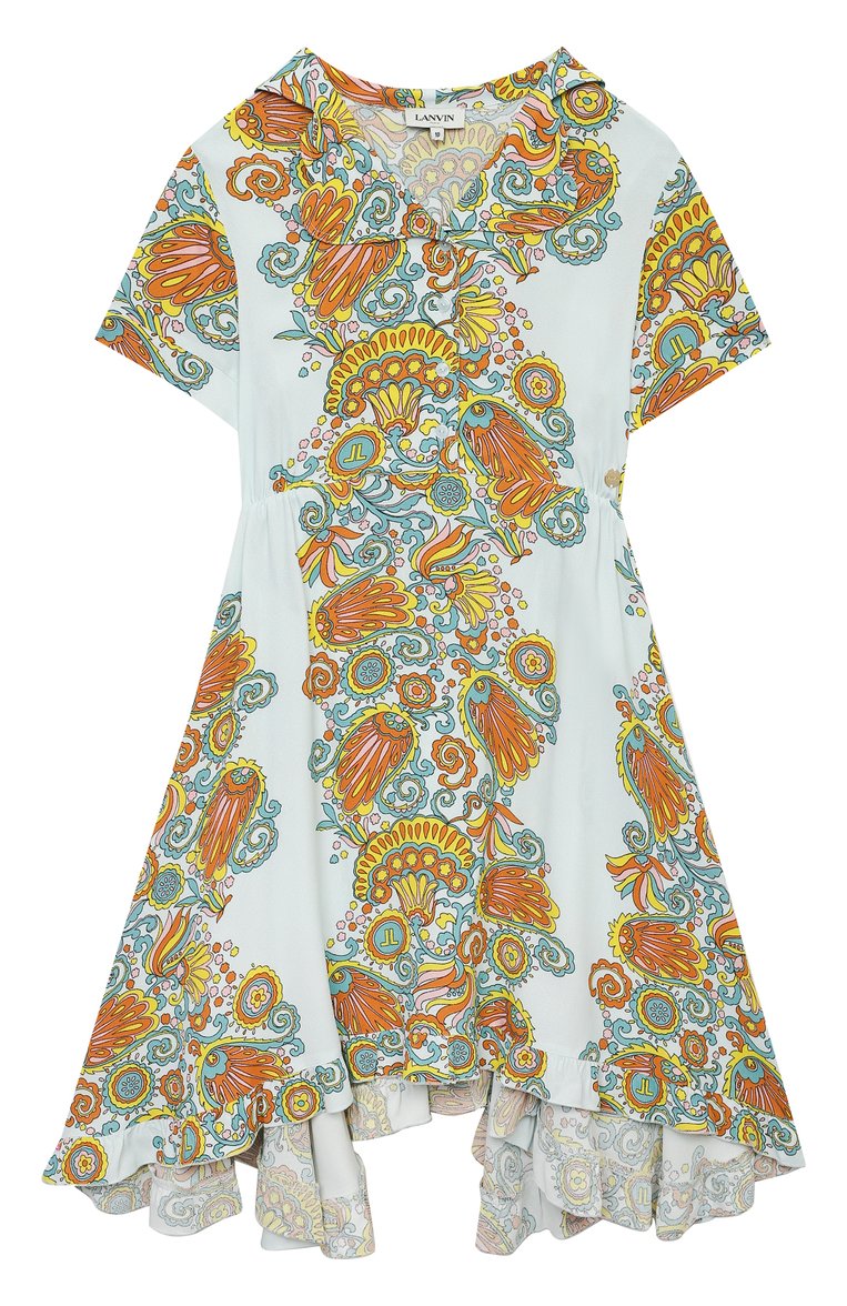 Детское платье из вискозы LANVIN разноцветн�ого цвета, арт. N12019 | Фото 1 (Рукава: Короткие; Материал внешний: Вискоза; Девочки Кросс-КТ: Платье-одежда; Случай: Повседневный; Региональные ограничения белый список (Axapta Mercury): RU; Ростовка одежда: 10 - 11 лет | 140 - 146см, 12 лет | 152 см, 13 - 15 лет | 158 см, 8 лет | 128 см)