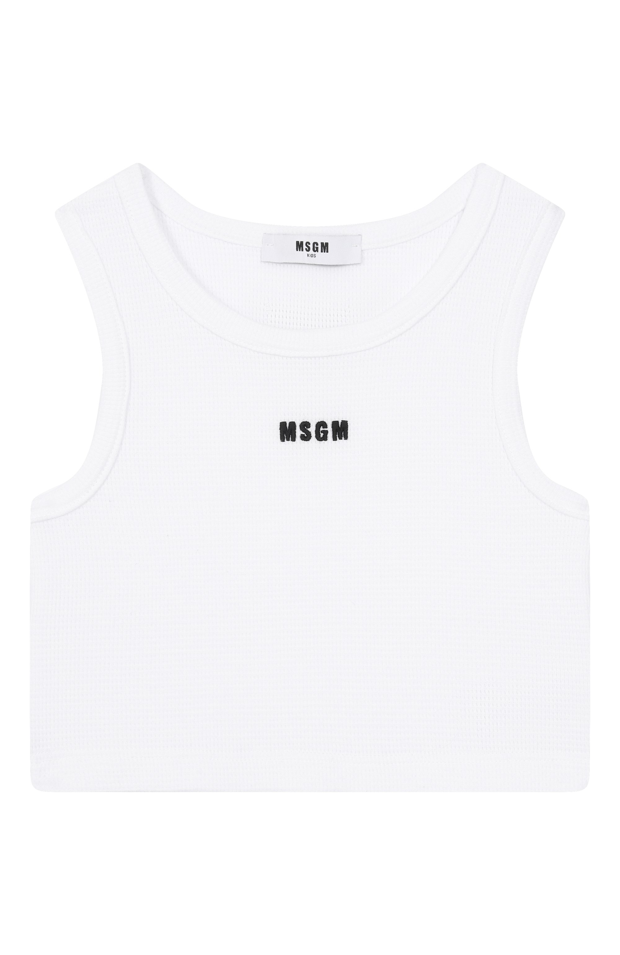 Хлопковая майка MSGM KIDS белого цвета по цене 6610 руб., арт. S6MSJGTA030, фото 1 Хлопковая майка MSGM KIDS, арт. S6MSJGTA030, фото 1