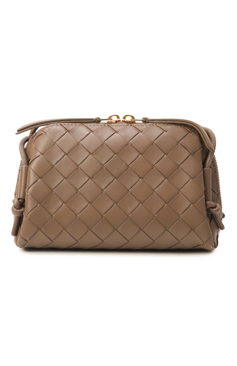 Женская сумка concert pouch BOTTEGA VENETA светло-коричневого цвета, арт. 794258/VCPP1 | Фото 1 (Ремень/цепочка: На ремешке; Материал: Натуральная кожа; Размер: mini; Автоматизация состава: Проставлено; Автоматизация ТО: Проставлено)