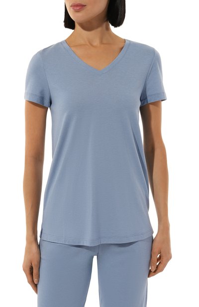 Хлопковая футболка HANRO голубого цвета по цене 10530 руб., арт. 074842, фото 3 Хлопковая футболка HANRO, арт. 074842, фото 3