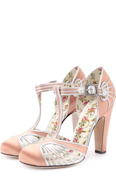 Атласные туфли с вставками из металлизированной кожи GUCCI, арт. 466340/F14Q0, фото 1