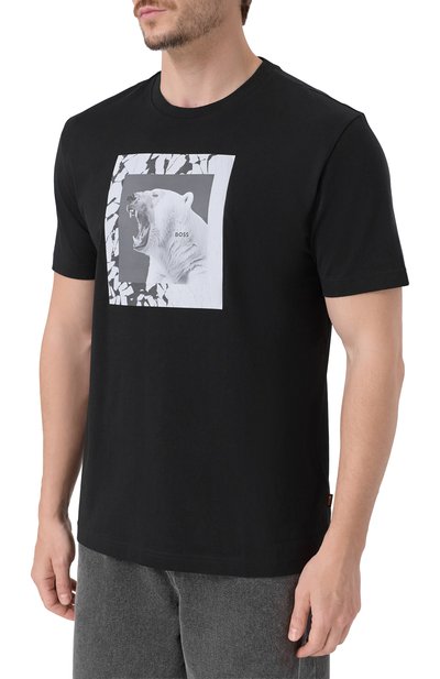 Хлопковая футболка BOSS ORANGE черного цвета по цене 8295 руб., арт. 50554615, фото 3 Хлопковая футболка BOSS ORANGE, арт. 50554615, фото 3