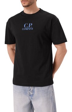 Мужская хлопковая футболка C.P. COMPANY черного цвета, арт. 18CMTS141A005100W | Фото 3 (Рукава: Короткие; Драгоценные камни: Проставлено; Длина (для топов): Стандартные; Материал сплава: Проставлено; Материал внешний: Хлопок; Принт: С принтом; Стили: Кэжуэл; Мужское Кросс-КТ: Футболка-одежда; Кросс-КТ: Джерси)