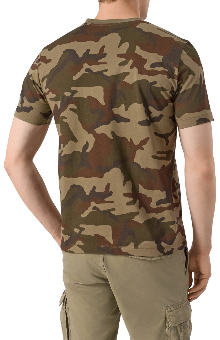 Мужская хлопковая футболка AERONAUTICA MILITARE хаки цвета, арт. 251TS2415J684 | Фото 4 (Рукава: Короткие; Длина (для топов): Стандартные; Материал внешний: Хлопок; Стили: Милитари; Принт: С принтом; Кросс-КТ: Джерси; Мужское Кросс-КТ: Футболка-одежда; Автоматизация состава: Проставлено; Автоматизация ТО: Проставлено; Детали: Без декора)