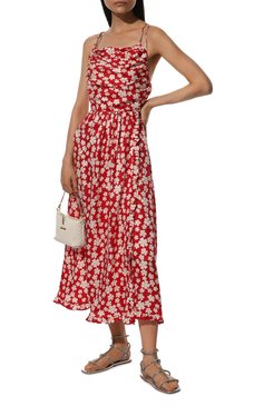 Женское шелковое платье MIU MIU красного цвета, арт. MF4509-10LD-F057S | Фото 2 (Длина Ж (юбки, платья, шорты): Миди; Материал внешний: Шелк; Стили: Романтичный; Случай: Повседневный; Женское Кросс-КТ: Платье-одежда, Сарафаны; Материал сплава: Проставлено; Драгоценные камни: Проставлено; Нос: Не проставлено; Региональные ограничения белый список (Axapta Mercury): Не проставлено; Рукава: На бретелях)