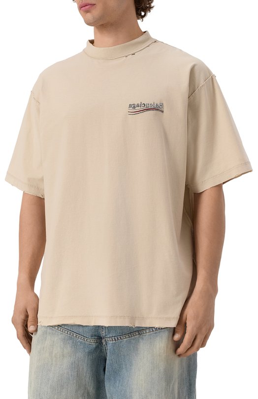 Хлопковая футболка Balenciaga 830247/TSVF3 Бежевый  830247/TSVF3 Фото 3