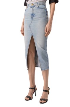 Женская джинсовая юбка BALMAIN голубого цвета, арт. EF1LD460/DF23 | Фото 3 (Драгоценные камни: Проставлено; Длина Ж (юбки, платья, шорты): Миди; Материал сплава: Проставлено; Материал внешний: Деним, Хлопок; Кросс-КТ: Деним; Стили: Кэжуэл)