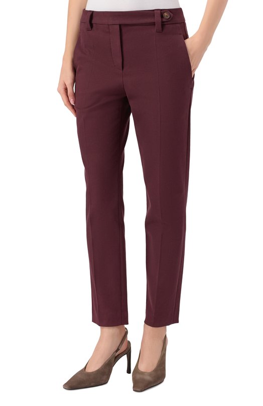 Хлопковые брюки Brunello Cucinelli MP126P8703 Бордовый  MP126P8703 Фото 3