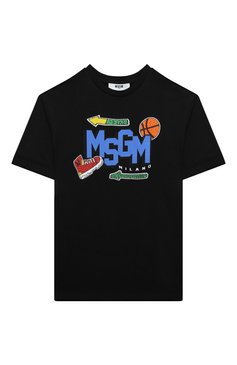 Детская хлопковая футболка MSGM KIDS черного цвета, арт. F4MSJBTH246 | Фото 1 (Рукава: Короткие; Драгоценные камни: Проставлено; Материал внешний: Хлопок; Материал сплава: Проставлено; Мальчики Кросс-КТ: Футболка-одежда; Ростовка одежда: 8 лет | 128 см, 12 лет | 152 см, 16 лет | 164 см, 6 лет | 116 см, 10 - 11 лет | 140 - 146см)