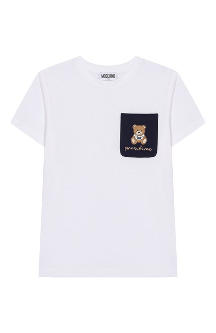 Детского комплект из футболки и шорт MOSCHINO темно-синего цвета, арт. HUG00P/LCB60/10-14 | Фото 2 (Материал сплава: Проставлено; Материал внешний: Хлопок; Рукава: Короткие; Драгоценные камни: Проставлено)