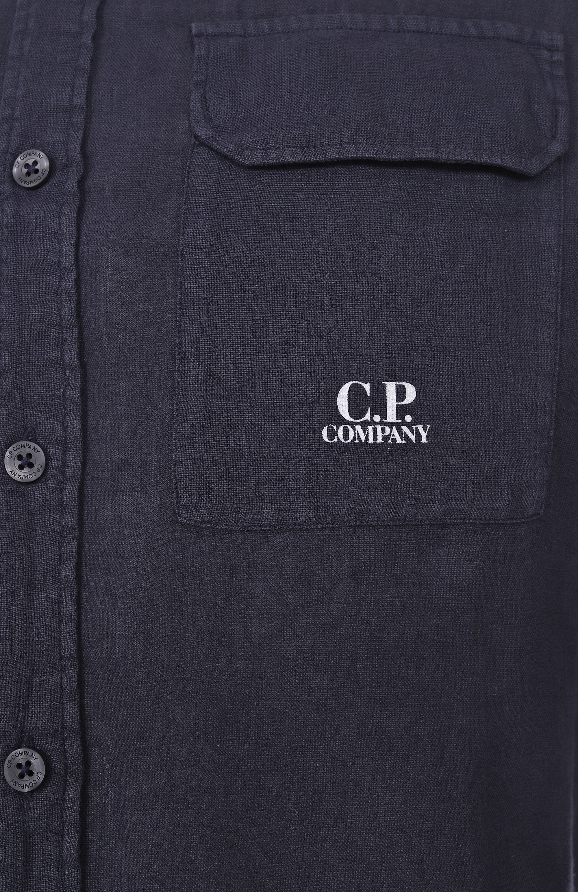 Льняная рубашка C.P. COMPANY темно-синего цвета по цене 31000 руб., арт. 18CMSH250A005415G, фото 6 Льняная рубашка C.P. COMPANY, арт. 18CMSH250A005415G, фото 6