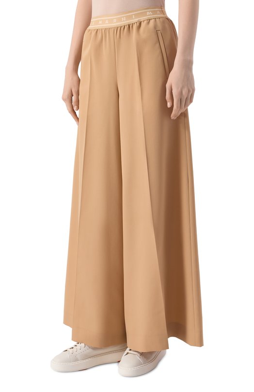 Шерстяные брюки Marni PAMA0604A0/UTWA32 Бежевый  PAMA0604A0/UTWA32 Фото 3