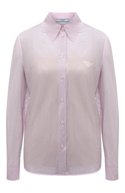 Женская шелковая блузка с отделкой стразами PRADA, арт. P435FR-1Z4W-F0T08-221