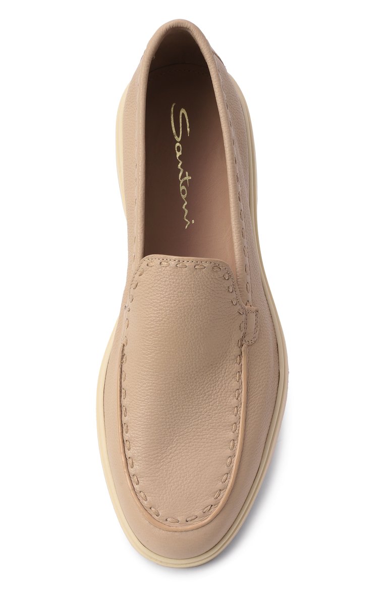 Женские кожаные лоферы SANTONI бежевого цвета, арт. WUYG71436TISSWKA | Фото 6 (Подошва: Платформа; Драгоценные камни: Проставлено; Каблук высота: Низкий; Материал сплава: Проставлено; Материал внешний: Натуральная кожа; Материал внутренний: Натуральная кожа)