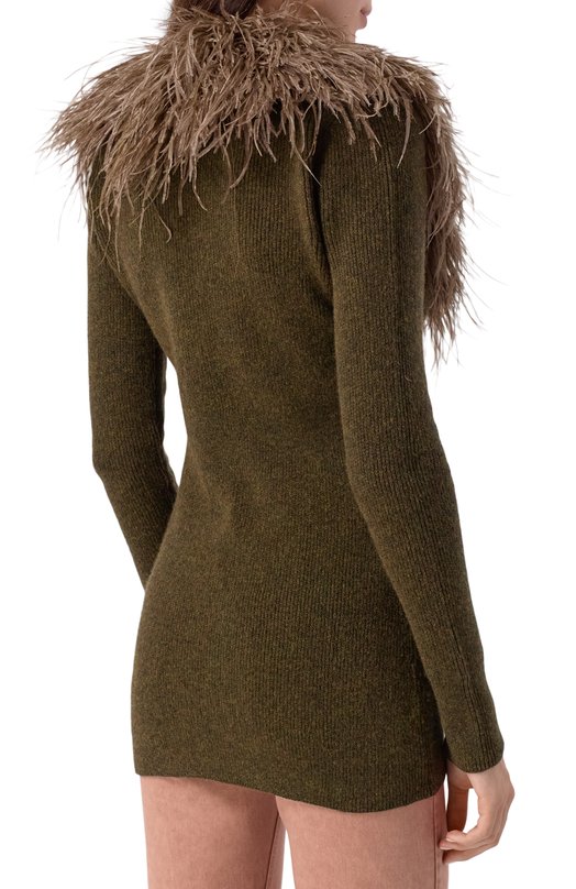 Шерстяной кардиган с отделкой перьями Blumarine 2M643W_SET Хаки  2M643W_SET Фото 4