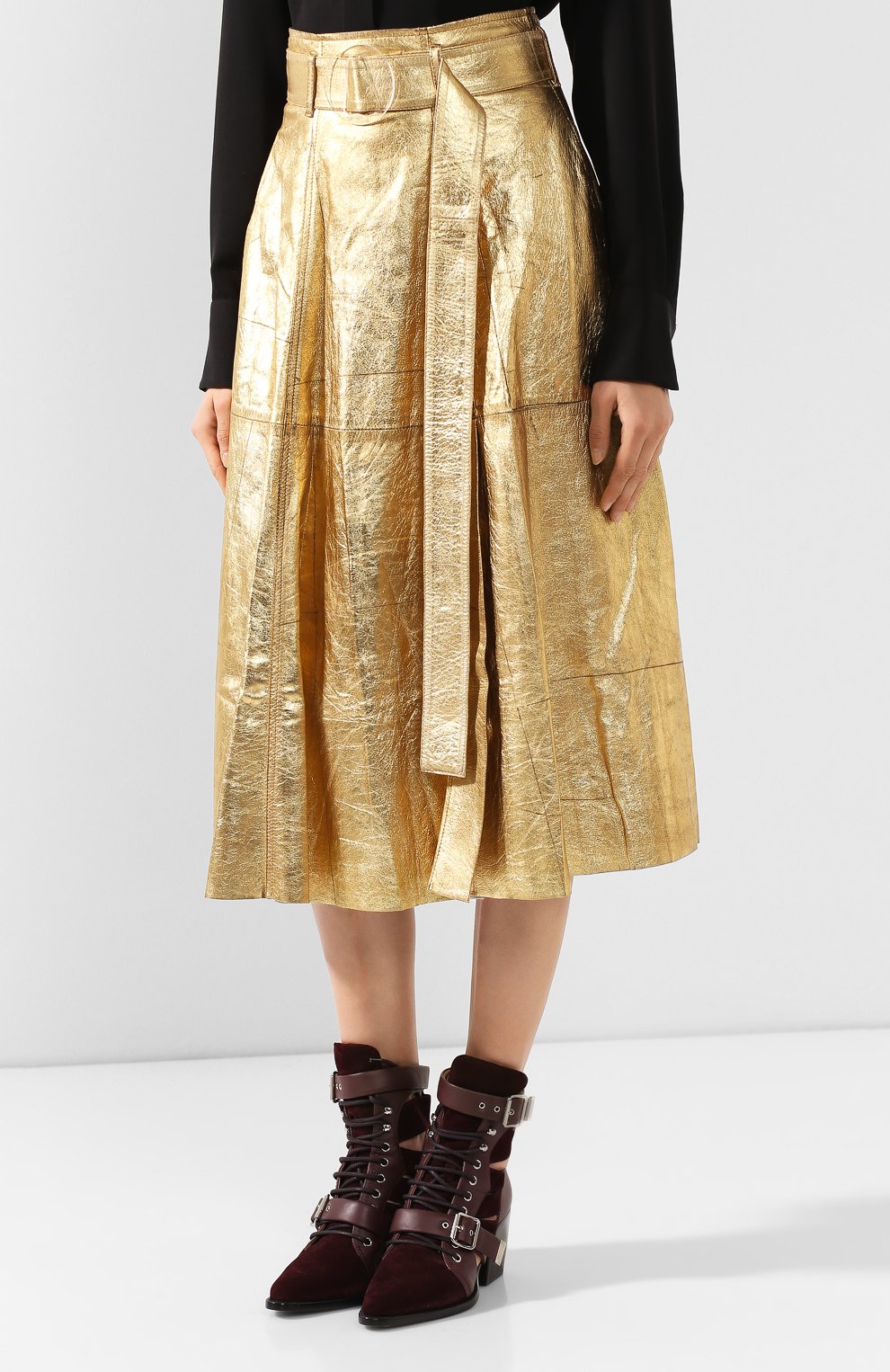 Кожаная юбка GOLDEN GOOSE DELUXE BRAND золотого цвета по цене 130500 руб., арт. G35WP012.P3, фото 3 Кожаная юбка GOLDEN GOOSE DELUXE BRAND, арт. G35WP012.P3, фото 3