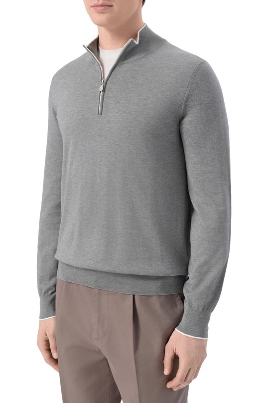 Джемпер из хлопка и кашемира Brunello Cucinelli MIS806004 Серый  MIS806004 Фото 3